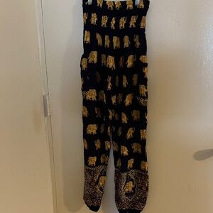 Boho Women's Black and Gold Elephant Print Joggers. Resortwear,  Artsy,